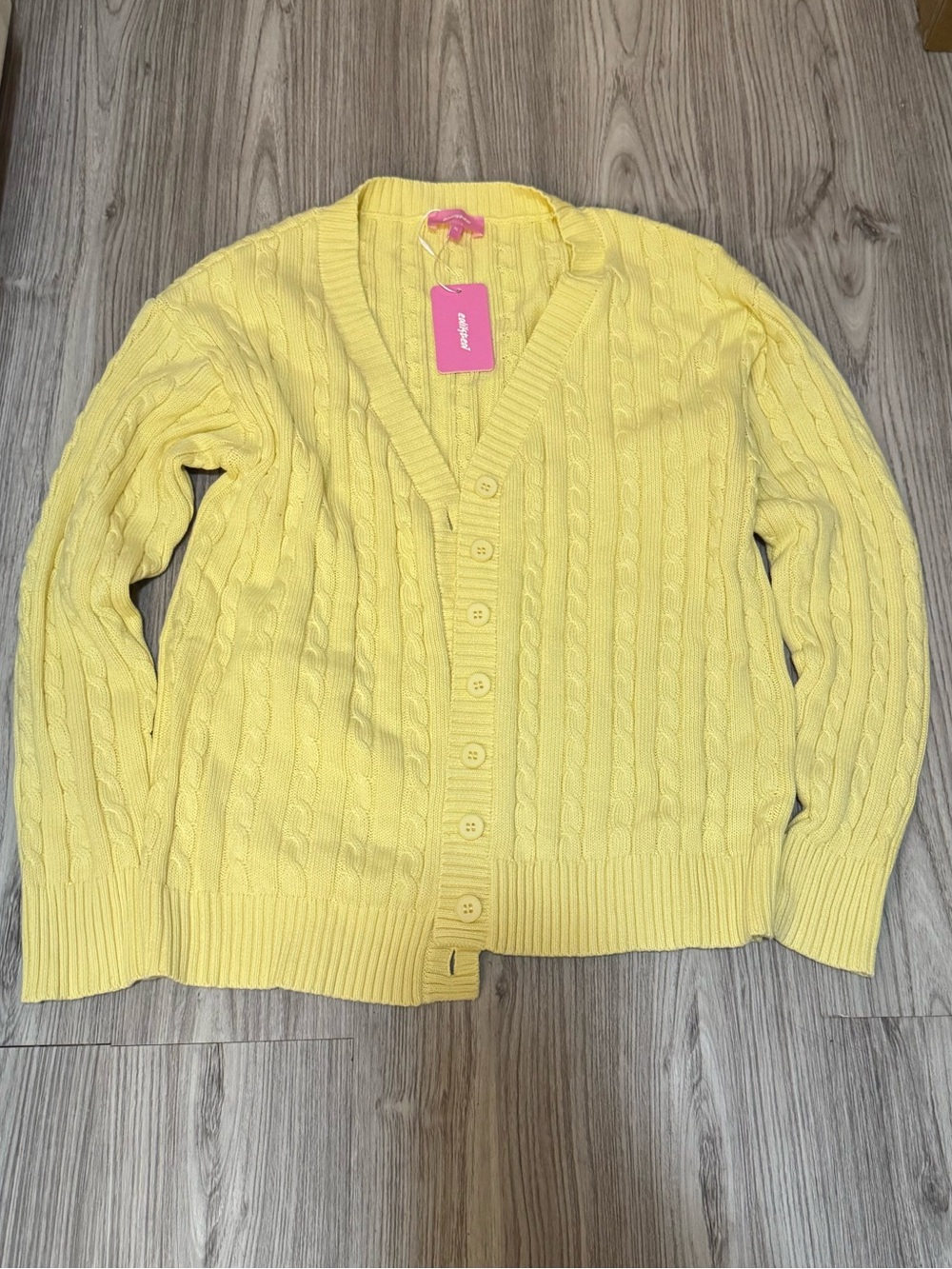 Edikted Yellow Cable Knit V-Neck Button Cardigan